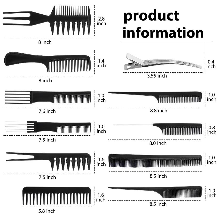 10 Pcs Salon Hairdressing Anti-Static Hair Cutting Comb Rat-Tail Comb Make-up Comb Clips - Image 1